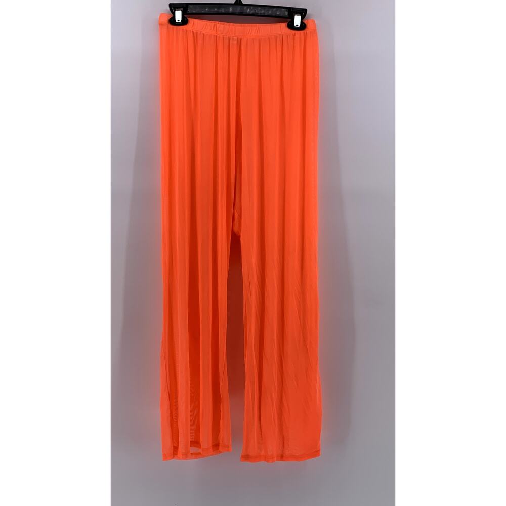 SENSATIONAL COLLECTION Women's Plus Neon Orange Mesh Wide Leg Pant SZ 1X